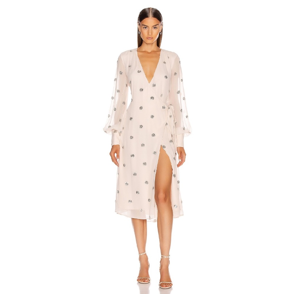 Alexis Blush Pink Midi Wrap Dress with Silver Embellishment
